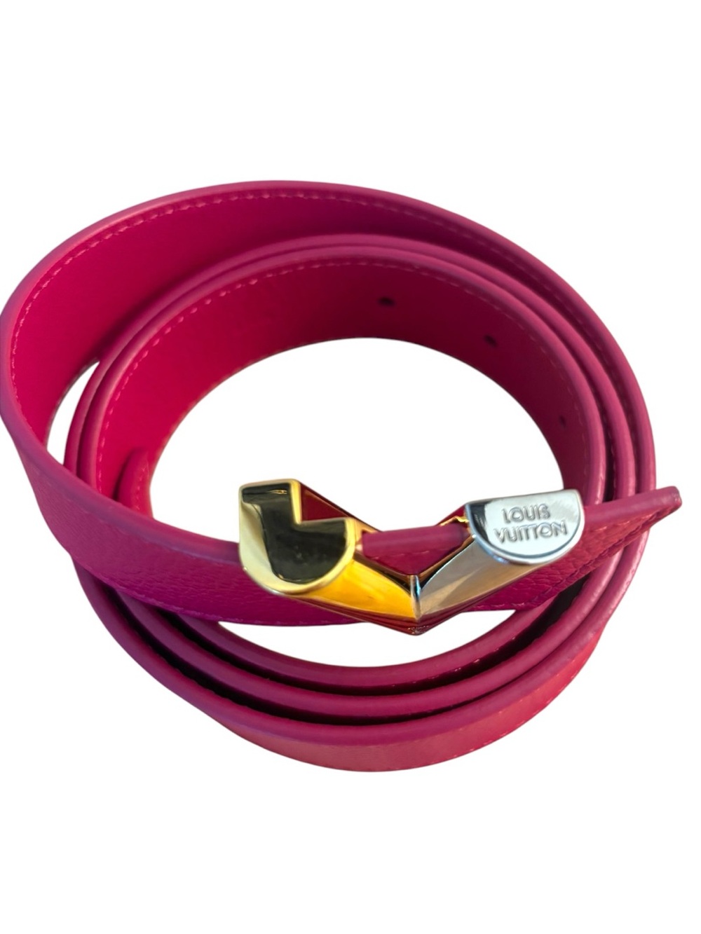Louis Vuitton Pink Taurillon Essential Silver and Gold V Belt - Size 85/34 - Picture 4 of 7